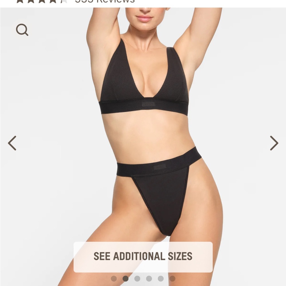 SKIMS Cotton Ribbed Thong Underwear medium Black NWT New